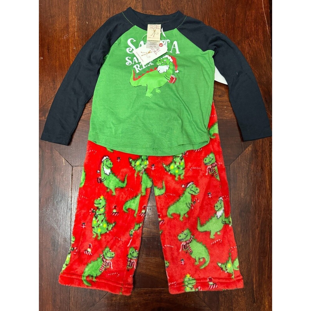 Munki Munki Kids' Munki Santasaurus Rex Two Piece Pajama Set SIZE 2